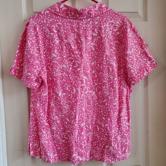 NWOT Kim Rogers Blouse 100% Linen Shirt  Pink & White Cool Comfort Natural Fiber - Picture 2 of 6
